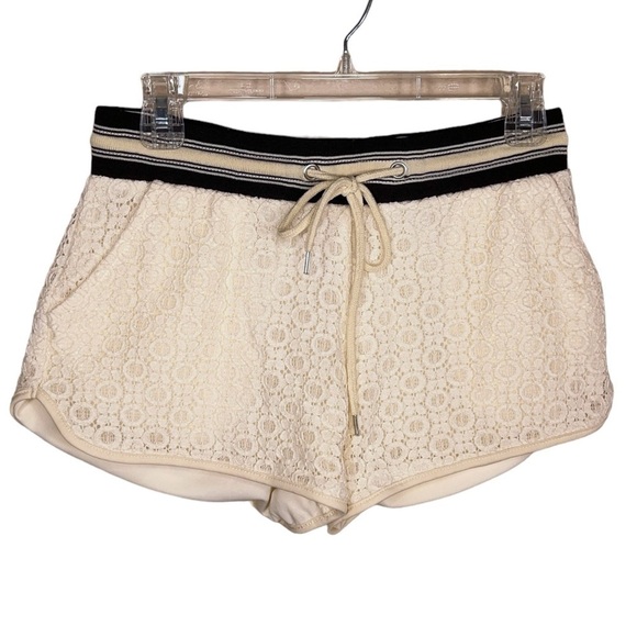 SMALL ALYA IVORY WHITE LACE SHORTS PULL ON STRETCH DRAWSTRING WOMENS - Picture 1 of 8